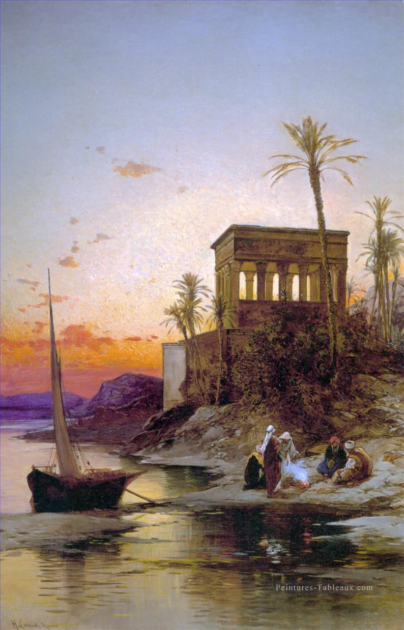 feu de joie Hermann David Salomon paysage orientaliste Corrodi Peintures à l'huile